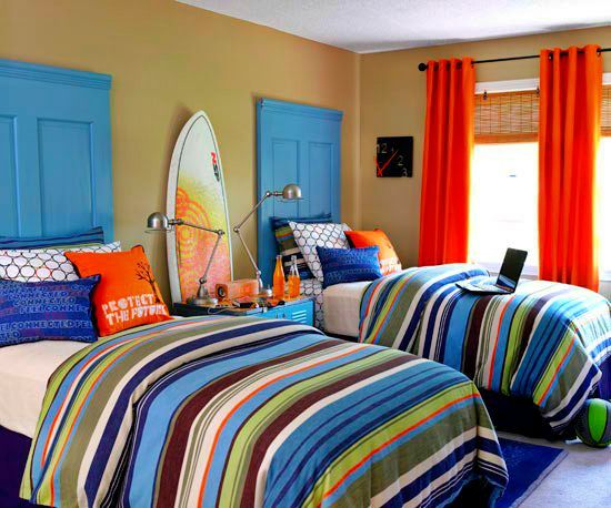 Bedroom with a distinctive DIY headboard