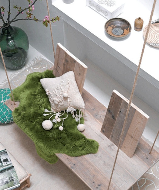 Hanging chair in bedroom nook