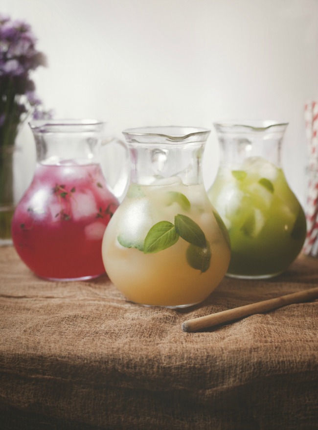 Trio of summer beverages in glasses