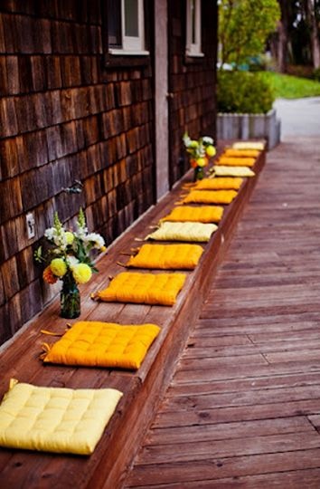 Outdoor bench with garden backdrop