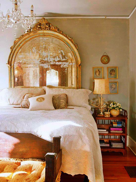 Custom headboard in a styled bedroom