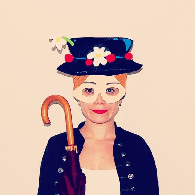 Mary Poppins cardboard hat mask with umbrella prop