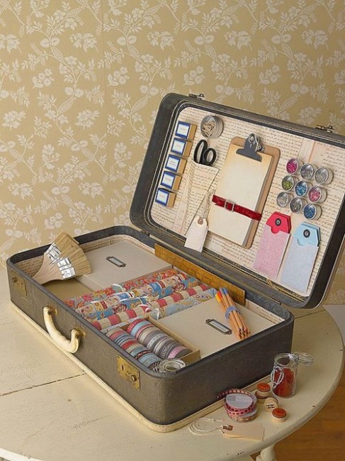 Antique luggage with travel character