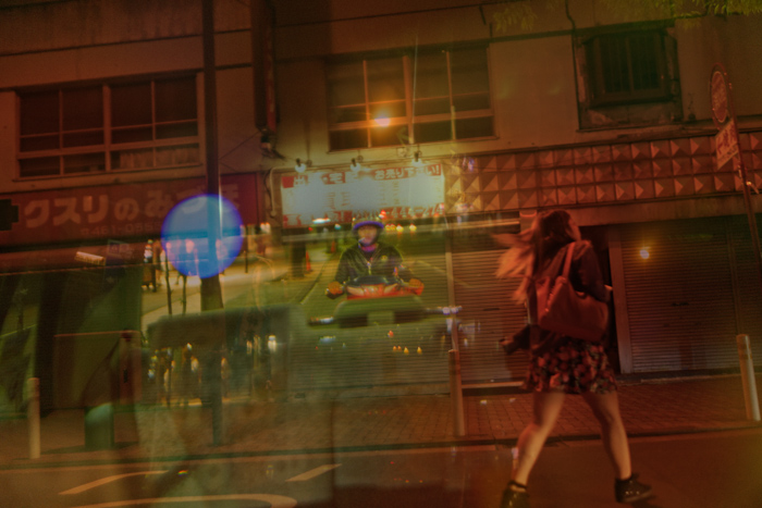 Night city scene compressed through multiple exposures