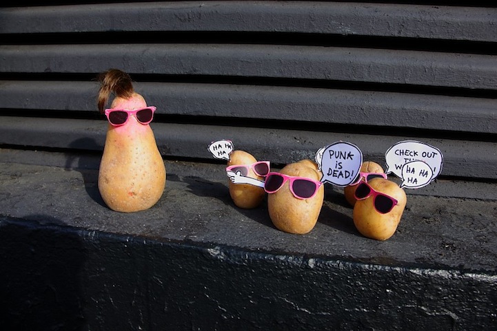 Peter Pink vegetables staged as a social scene