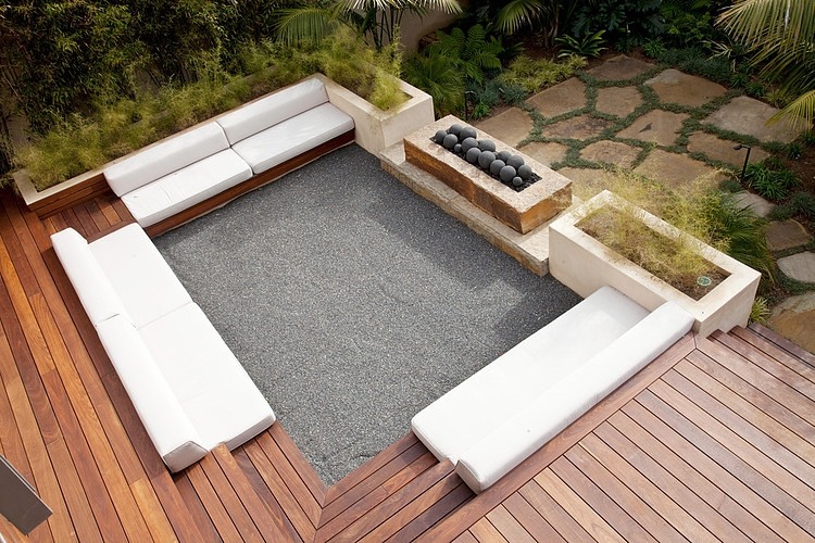 Outdoor seating by the water