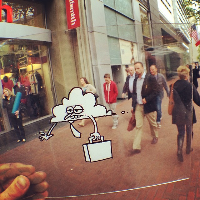 Transparency cartoon interacting with everyday surroundings