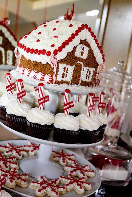 Tall decorated gingerbread house