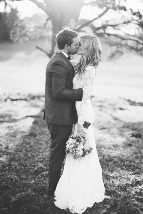 Black and white wedding couple portrait