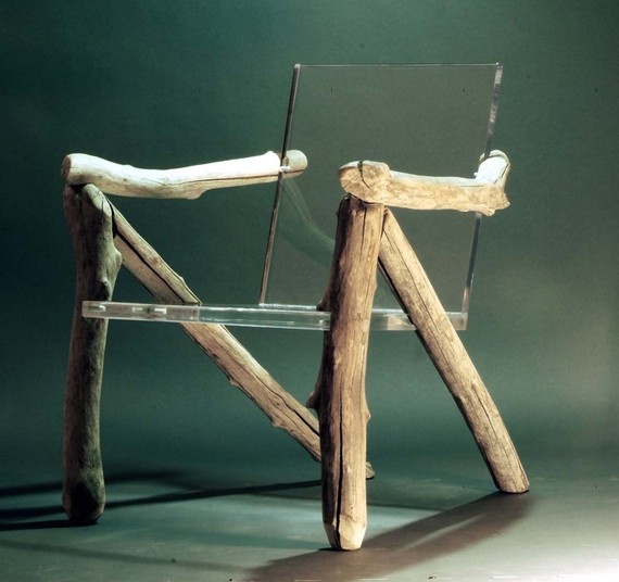 Driftwood frame chair with clear acrylic seat and back