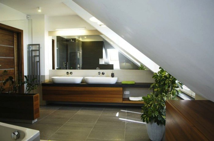 Attic bathroom with soft natural light