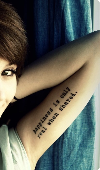 happiness is only real when shared arm tattoo