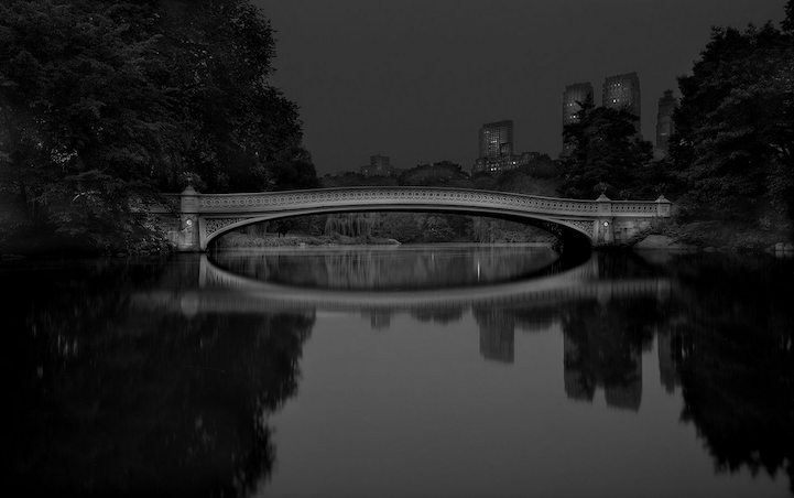 Empty Central Park path at night