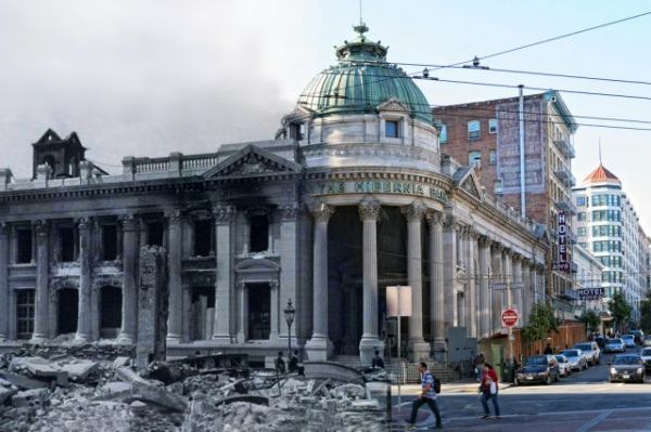 Shawn Clover then-and-now earthquake photograph