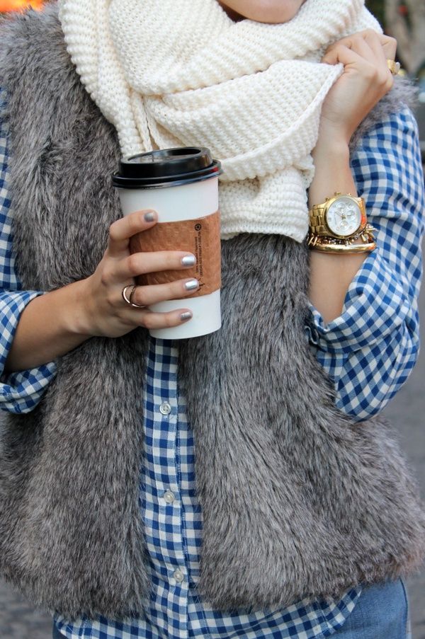 Faux fur vest with feminine layers