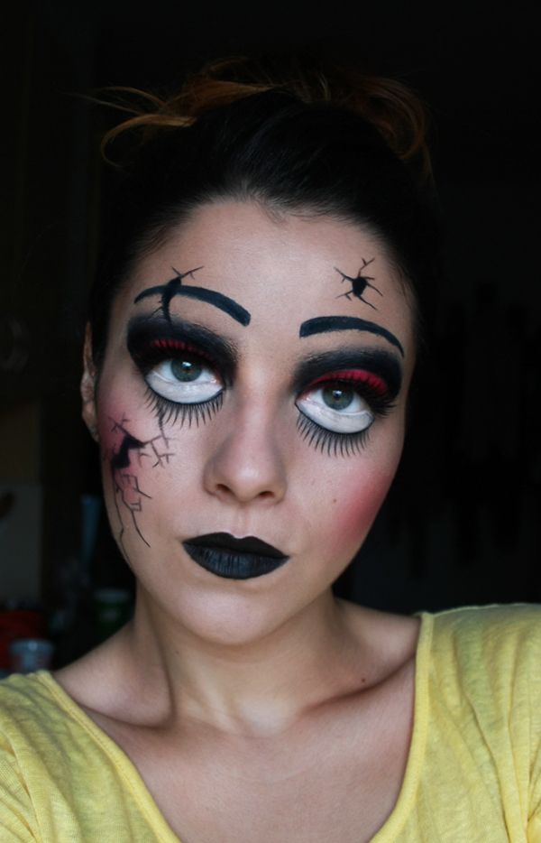 Broken porcelain doll makeup with crack details