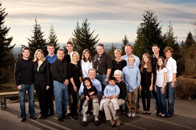Large family photo posing