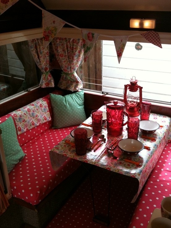 Cozy caravan bedroom interior
