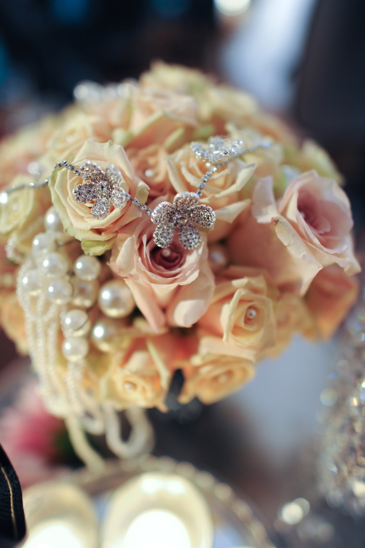 Romantic pink bridal flowers against soft background