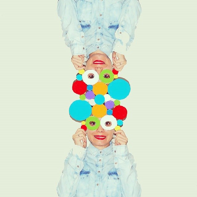Mirrored portrait with colorful circle cardboard goggles