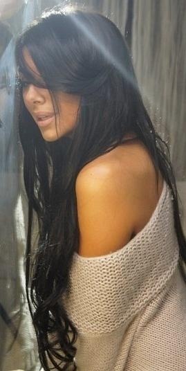Long dark hair profile