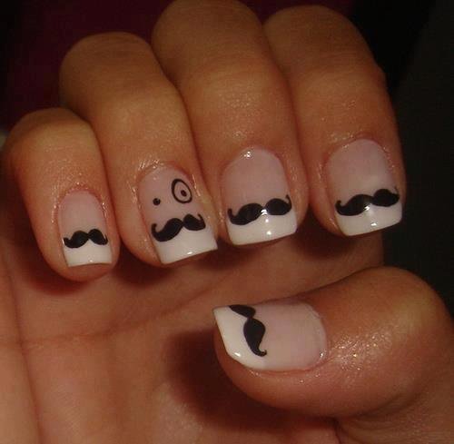 Mustache manicure design sample