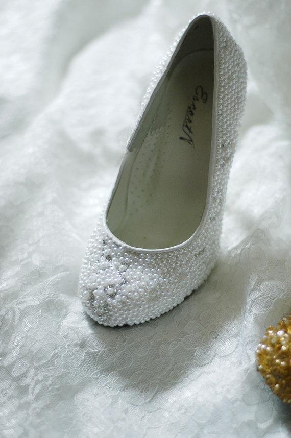 Ornate pearly wedding footwear