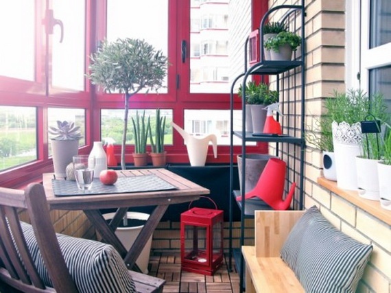 Minimal balcony with wood and plants