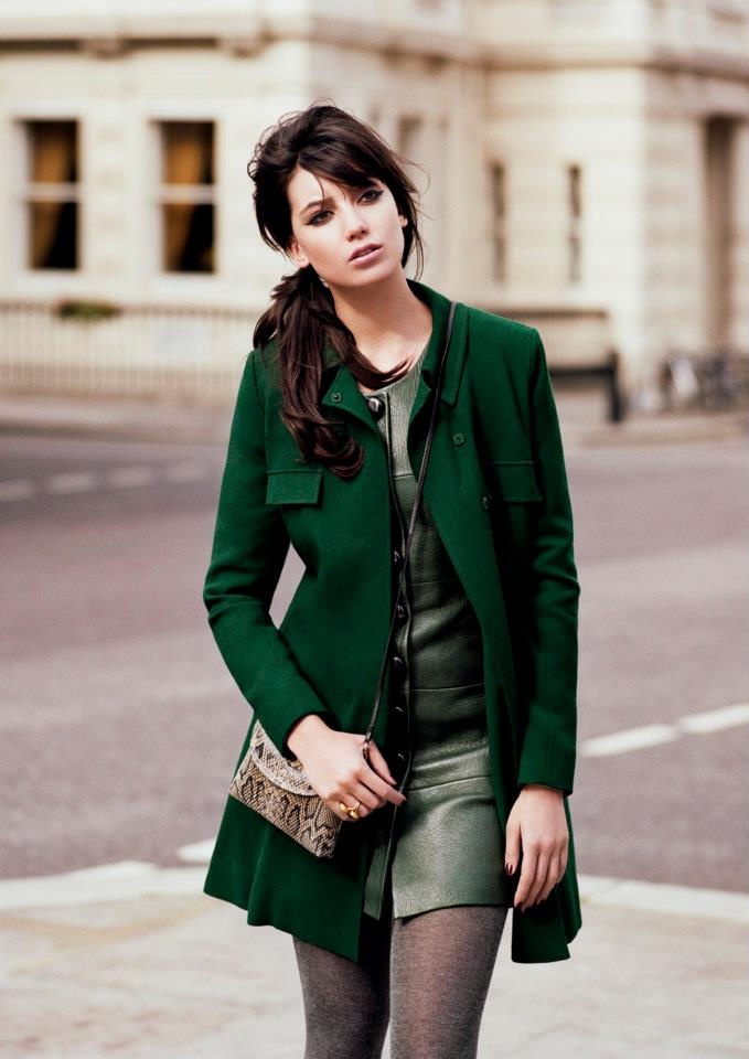 Emerald green coat styling