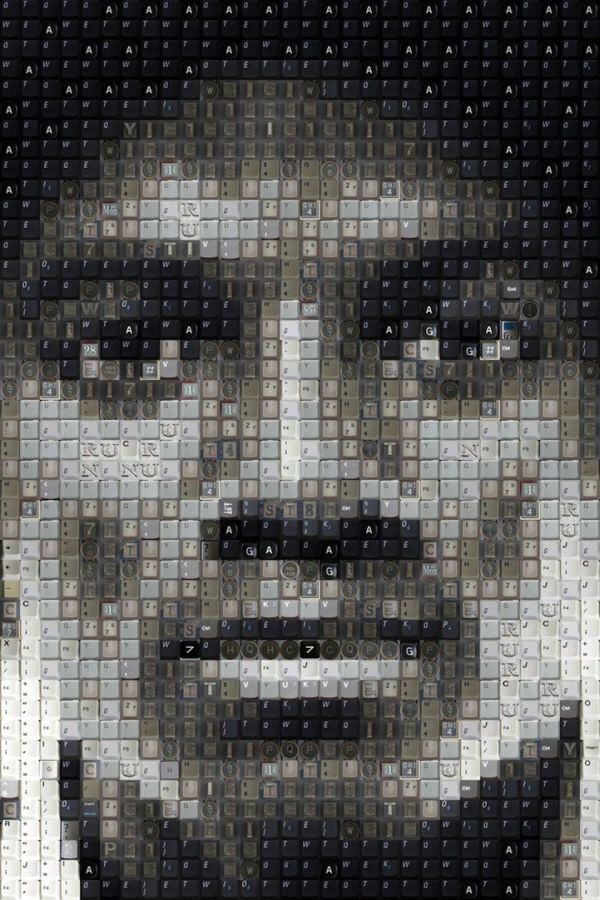 Pixelated celebrity face from computer keys