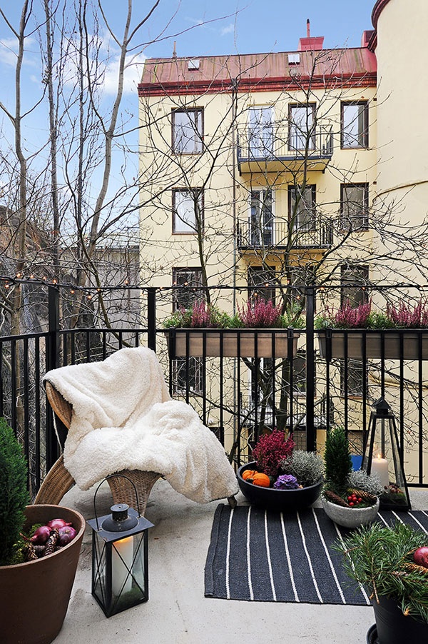 Balcony corner with layered pots