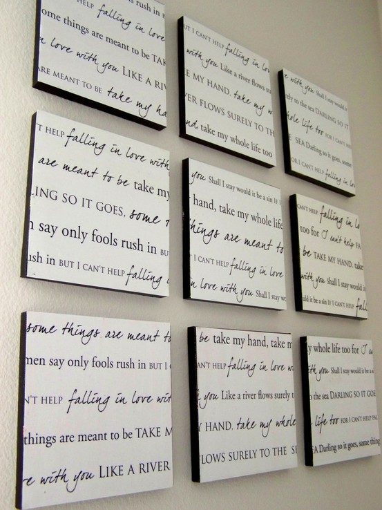 Song lyric wall plaques in a grid