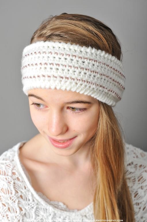 Beaded headband style ear warmer pattern