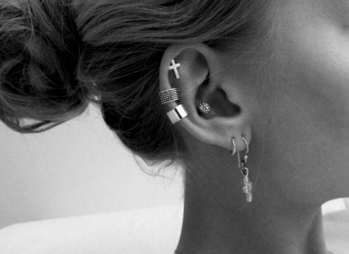 cross stud cuffs and hoop with dangling cross