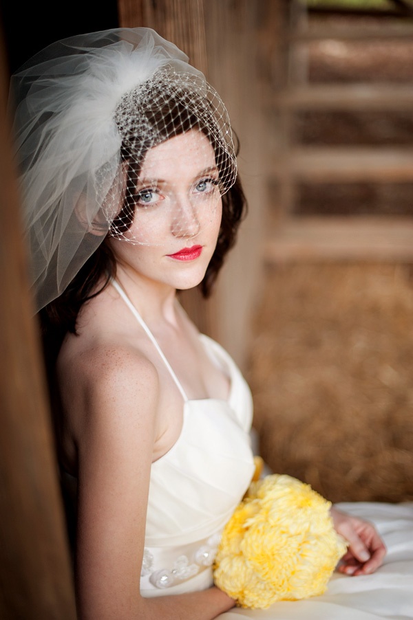 Birdcage veil with crystal and floral accents