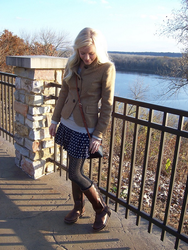 Blazer with mini skirt and tights