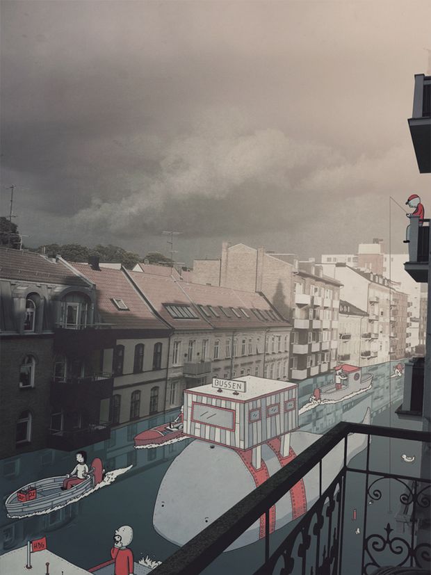 Drawn structures integrated into a photograph