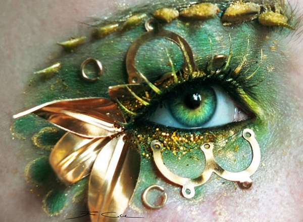 Macro makeup study emphasizing glitter texture