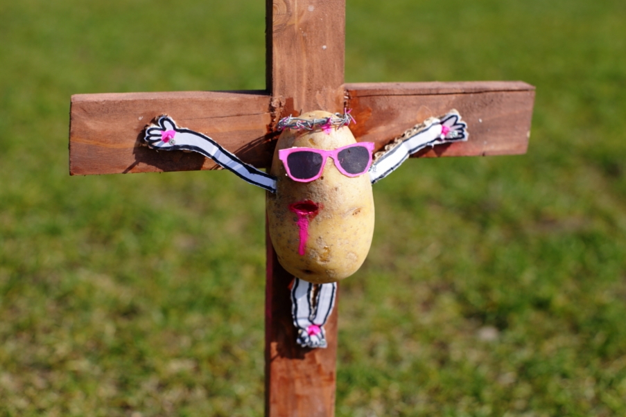 Peter Pink installation with produce characters