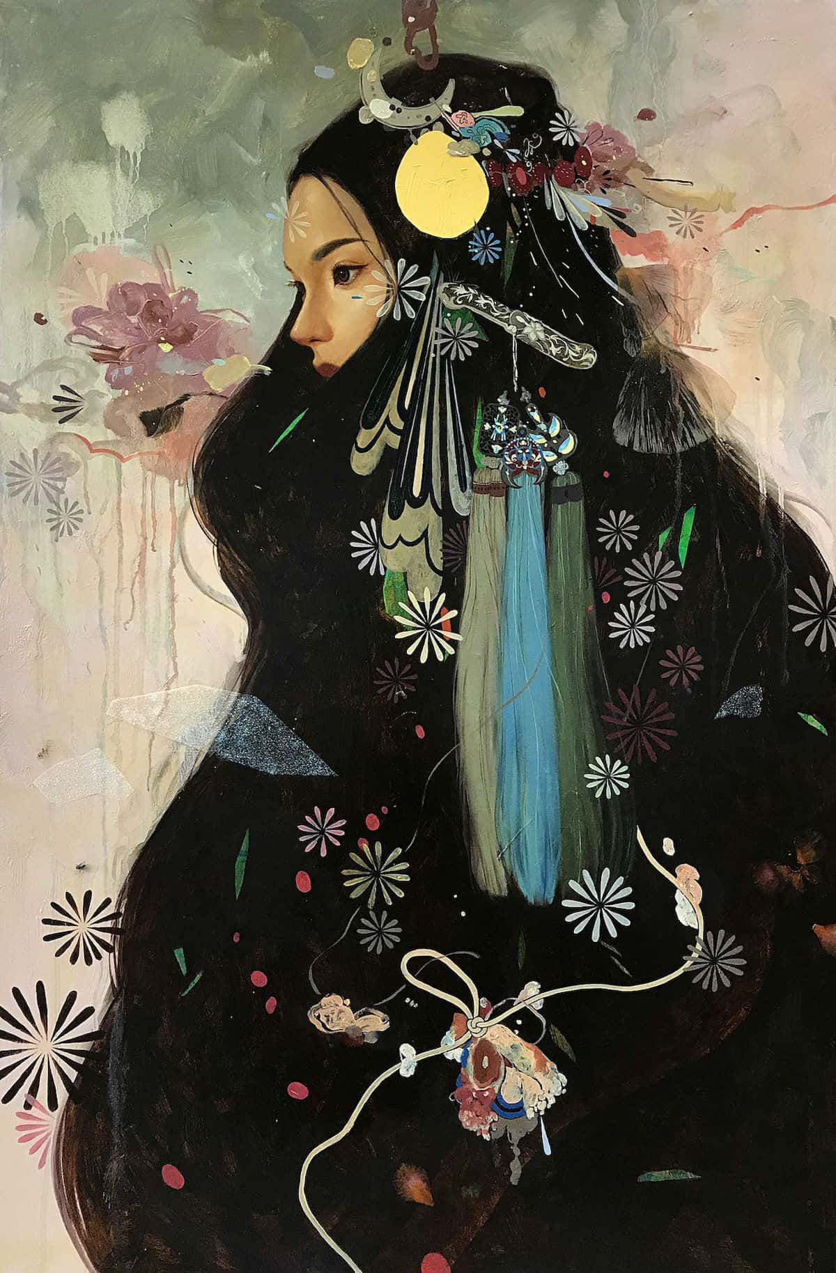 Figurative painting by Soey Milk showing detailed face against gestural color
