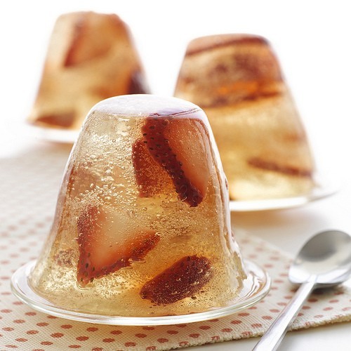 Champagne and strawberry gelatin cups