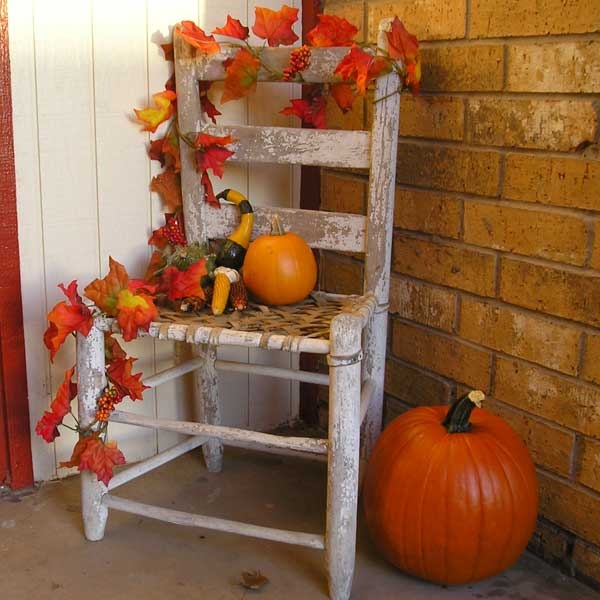 Fall porch vignette with natural materials