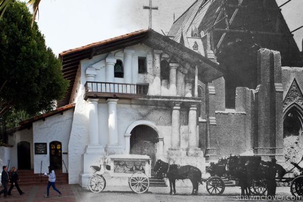 Composite photograph matching a 1906 earthquake viewpoint today