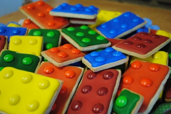 Lego cookies made with candy-coated chocolates