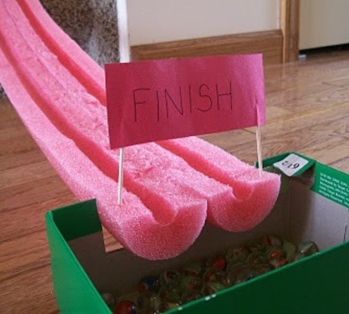 Pool noodle marble run channels