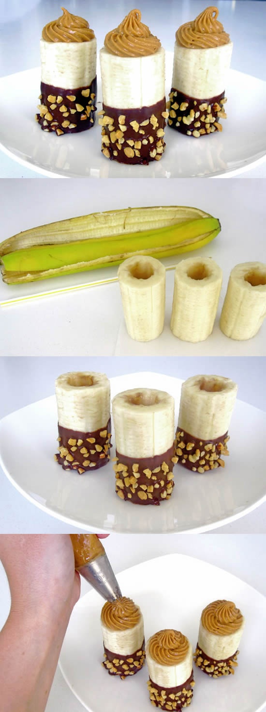 Chocolate dipped peanut butter stuffed banana bites
