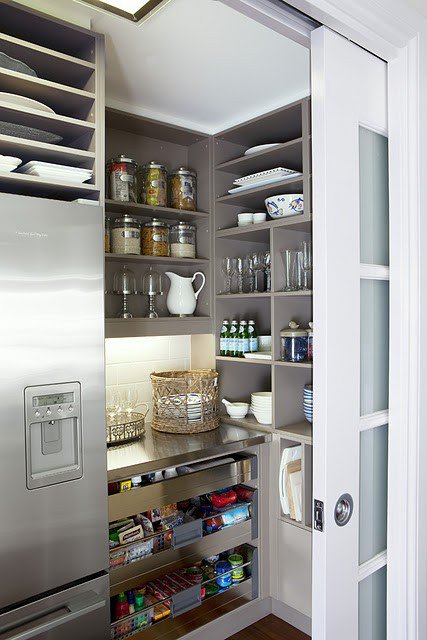 Small kitchen pantry design maximizing vertical storage