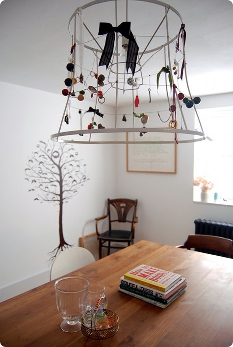 Trinket and ribbon wire chandelier