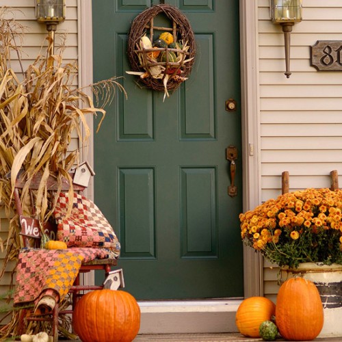 Seasonal porch decoration close-up