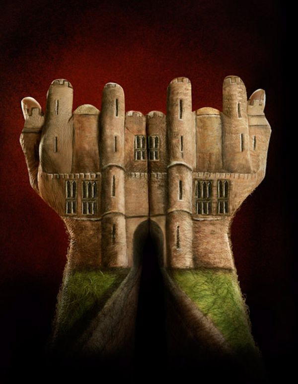 Ray Massey hand painting of a stone castle